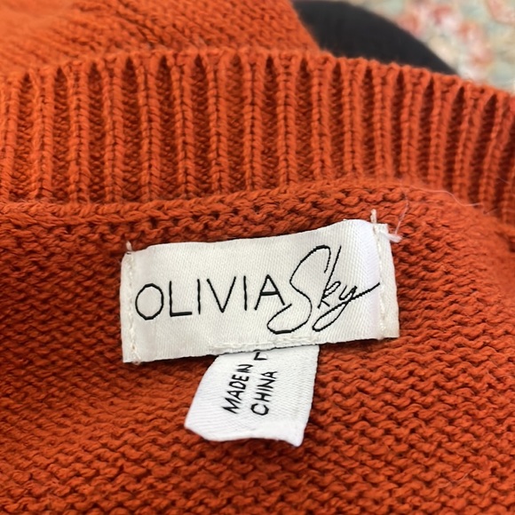 Olivia Sky Women's Burnt Orange and Navy V Neck Cardigan with Pockets Size Large - Picture 6 of 8